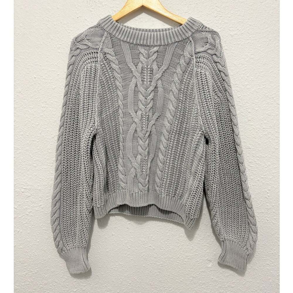 Free People Frankie Cable Knit Cotton Sweater Boho Cozy Oversized Slouchy